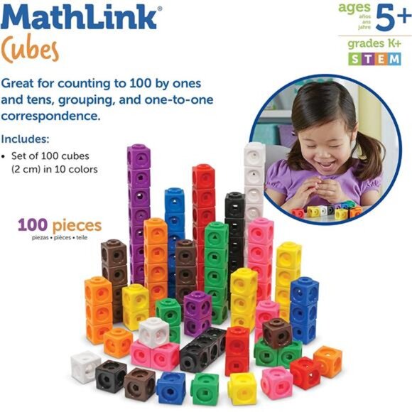 Kids Learning Resources MathLink Cubes 100 Cubes Set Ages 5+ Kindergarten - Picture 6 of 6